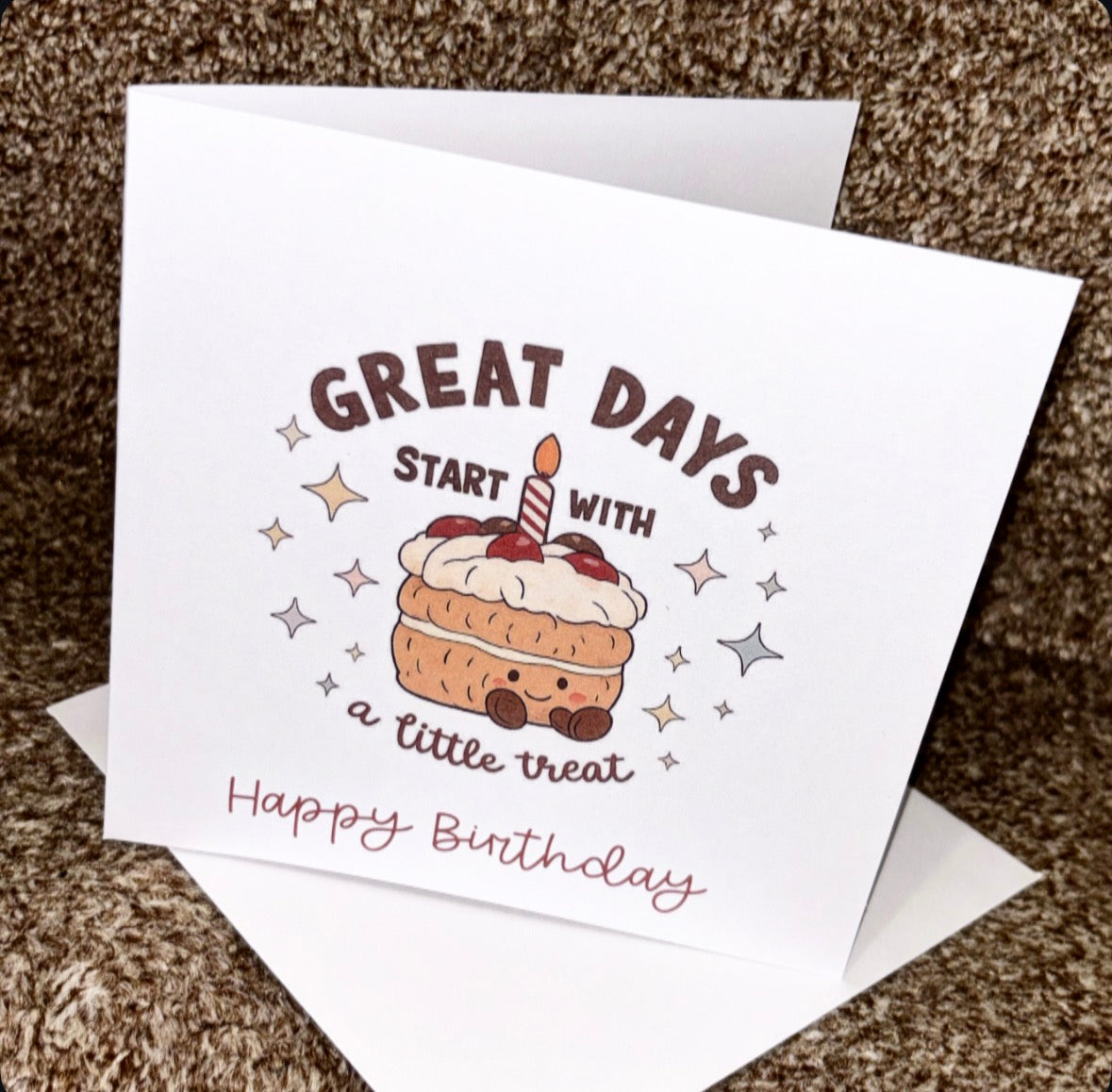 Peachy Keen Jellybean great day birthday cake Birthday Card 6x6 Inch | Cute Peach Pun Greeting Card | Kawaii Style Birthday Card With Envelope