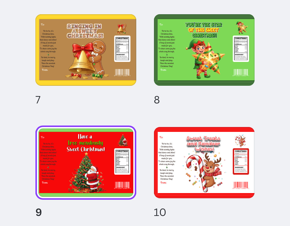 10 Christmas Treat Bag Packet Designs | Festive Sweet Bag Toppers | Printable Digital Download