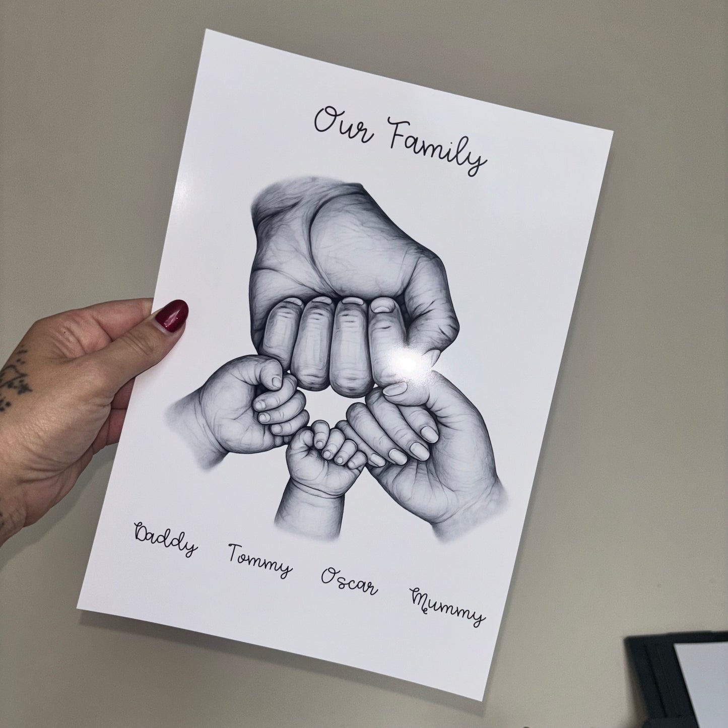 Personalised Family Hands Print | Custom Family Hand Artwork | Family Keepsake Print | A4 & A3 Personalised Gift