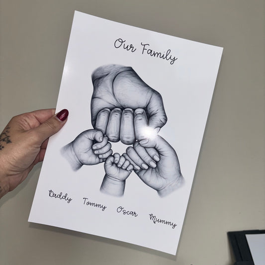 Personalised Family Hands Print | Custom Family Hand Artwork | Family Keepsake Print | A4 & A3 Personalised Gift |