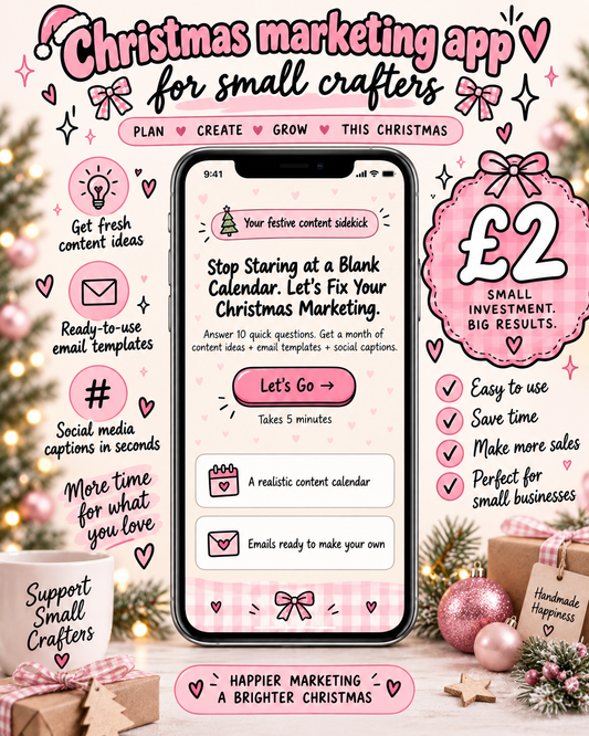 Christmas Marketing App for Small Crafters | Content Planner, Email Ideas & Social Captions
