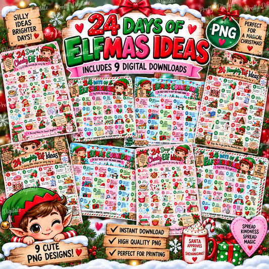 24 Days of Elfmas Ideas Bundle | 9 Printable Elf Idea PNGs | Christmas Digital Download
