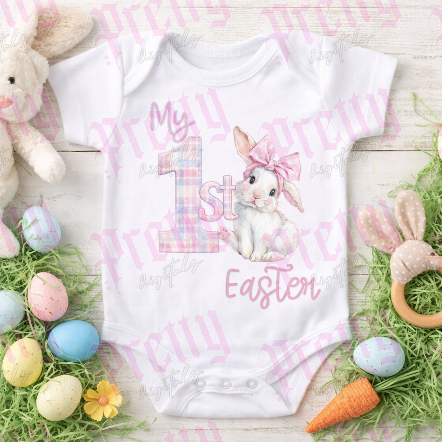 My First Easter Baby Vest Design | Cute Bunny Easter PNG | Baby Easter Outfit Design | Sublimation & Print File - Pink & Blue