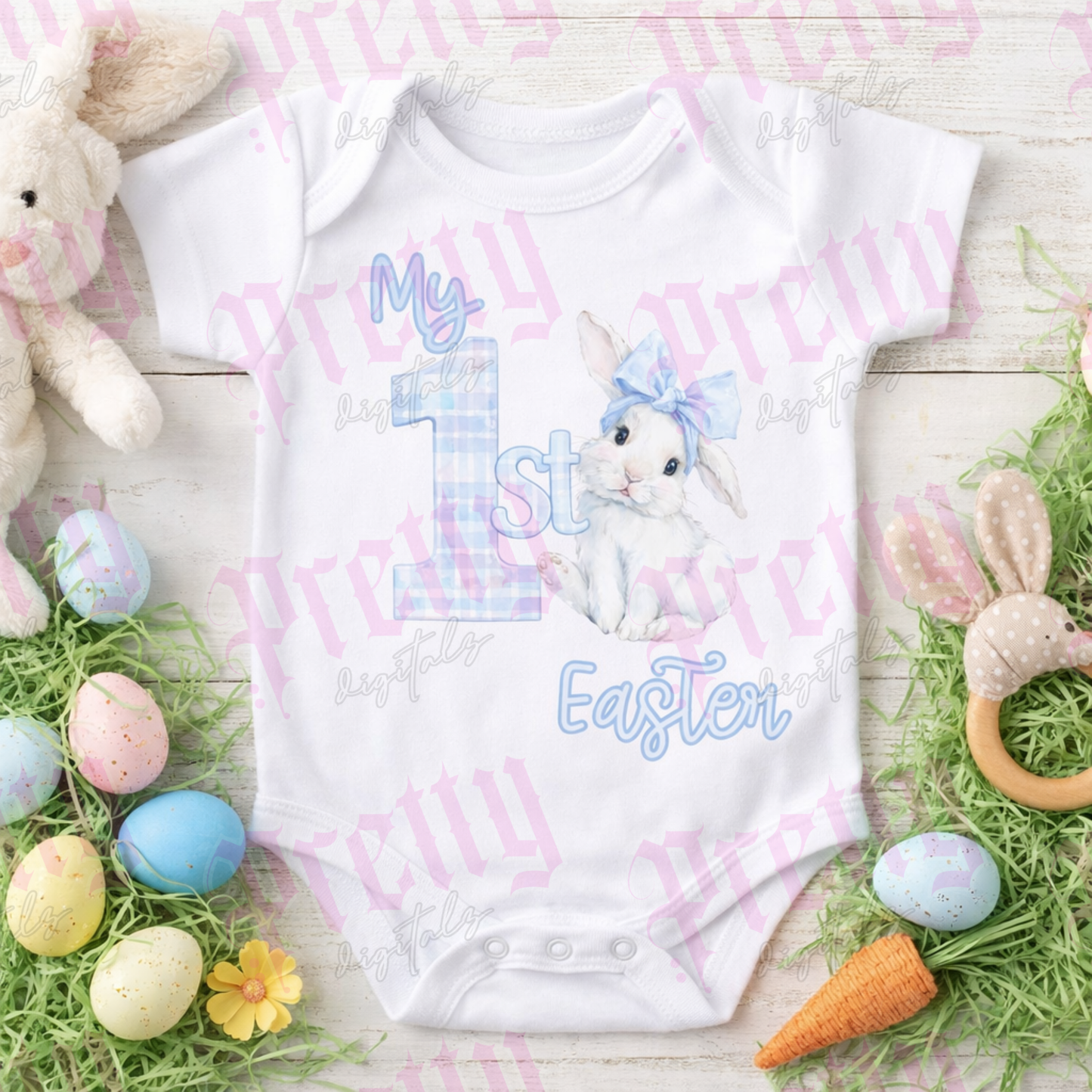 My First Easter Baby Vest Design | Cute Bunny Easter PNG | Baby Easter Outfit Design | Sublimation & Print File - Pink & Blue