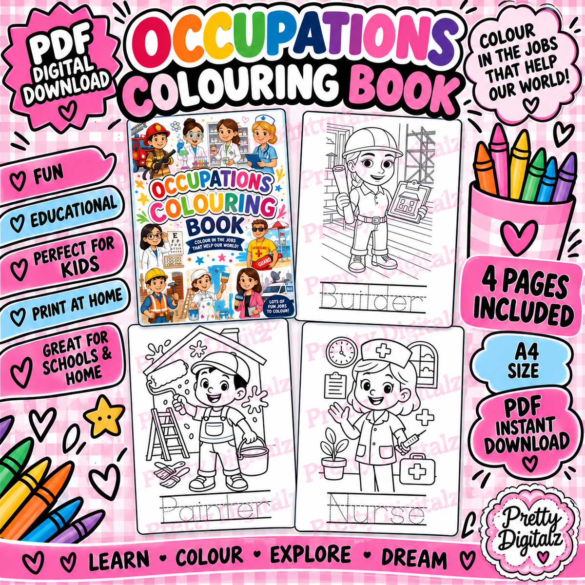 Occupations Colouring Book for Kids | 22 Page Printable PDF | Jobs & Careers Activity Book | Digital Download