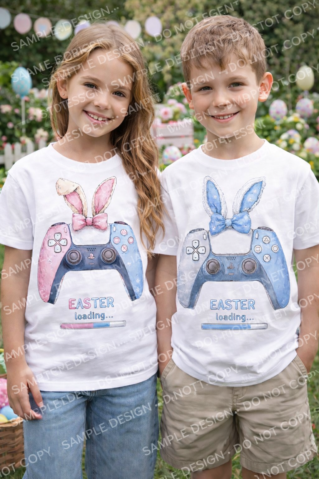 Easter Loading Gaming T-Shirt Design Bundle – Set of 2 Digital Downloads (Pink & Blue Bunny Controller PNG)