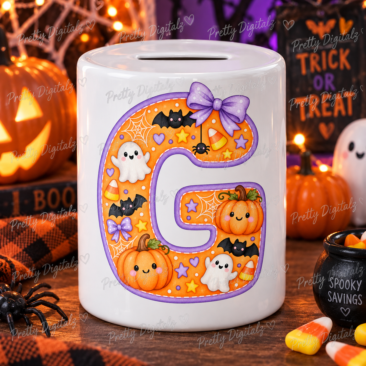 Cute Halloween Alphabet PNG Bundle A-Z | Watercolour Halloween Alphas | 26 PNG Letters | 300 DPI Digital Download