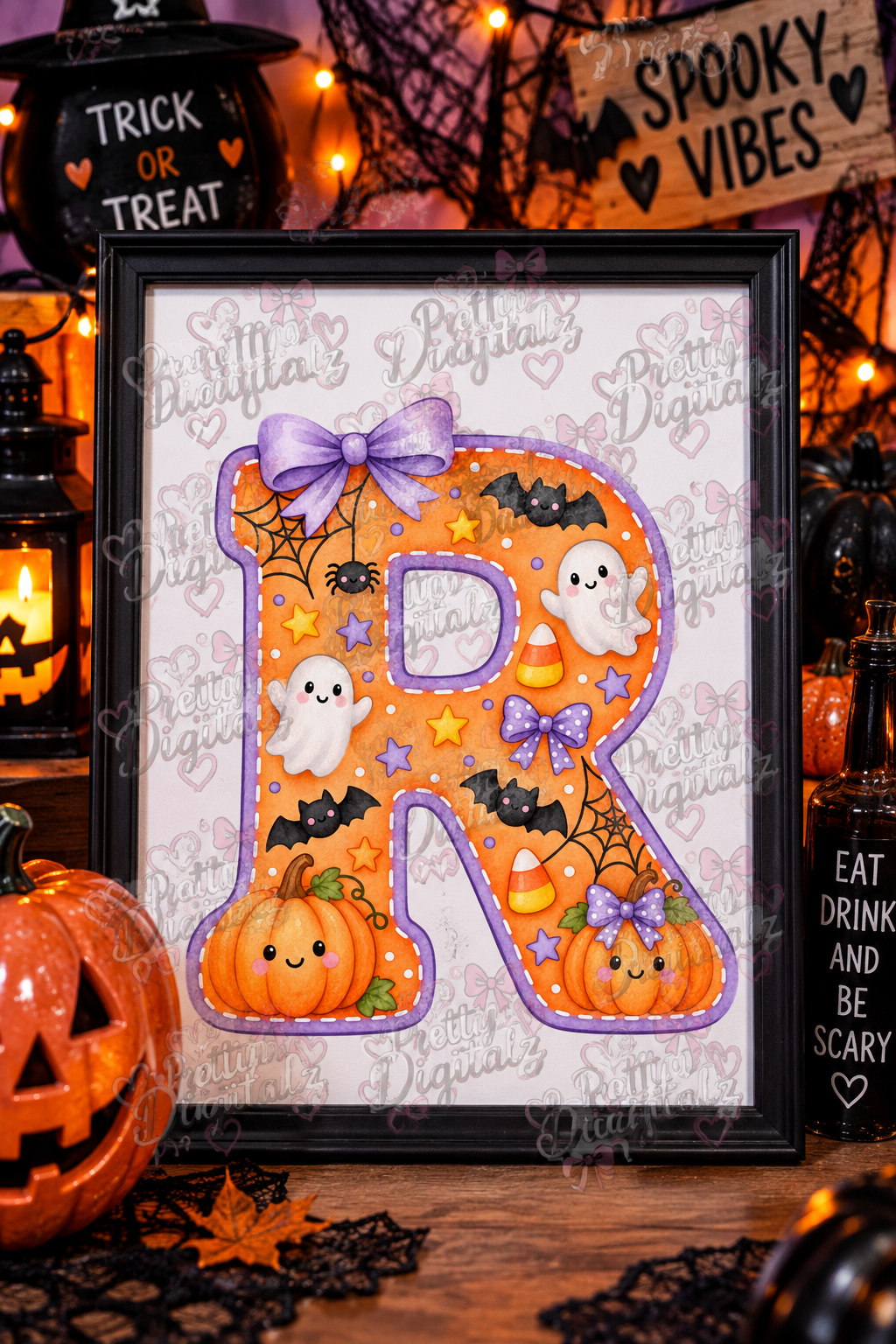 Cute Halloween Alphabet PNG Bundle A-Z | Watercolour Halloween Alphas | 26 PNG Letters | 300 DPI Digital Download
