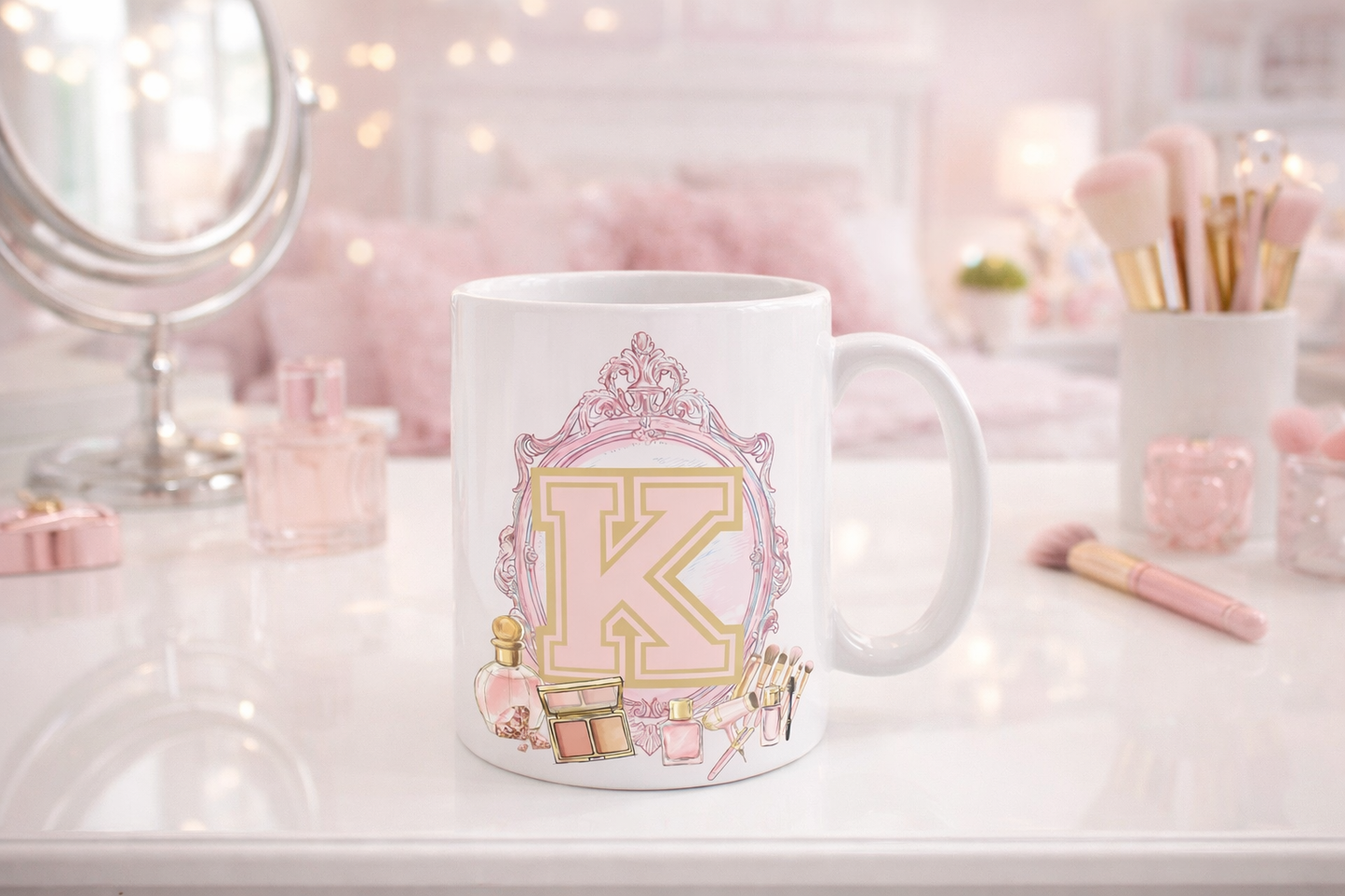Pink Vanity Initial Alphabet A–Z PNG Bundle | Luxury Makeup Monogram Letters | Sublimation & DTF Digital Download