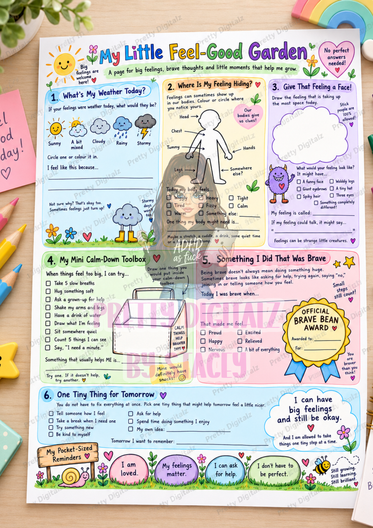 Kids Feel-Good Garden Wellness Worksheet | Children’s Emotional Wellbeing Printable | Feelings & Coping Skills Activity | A4 Digital Download