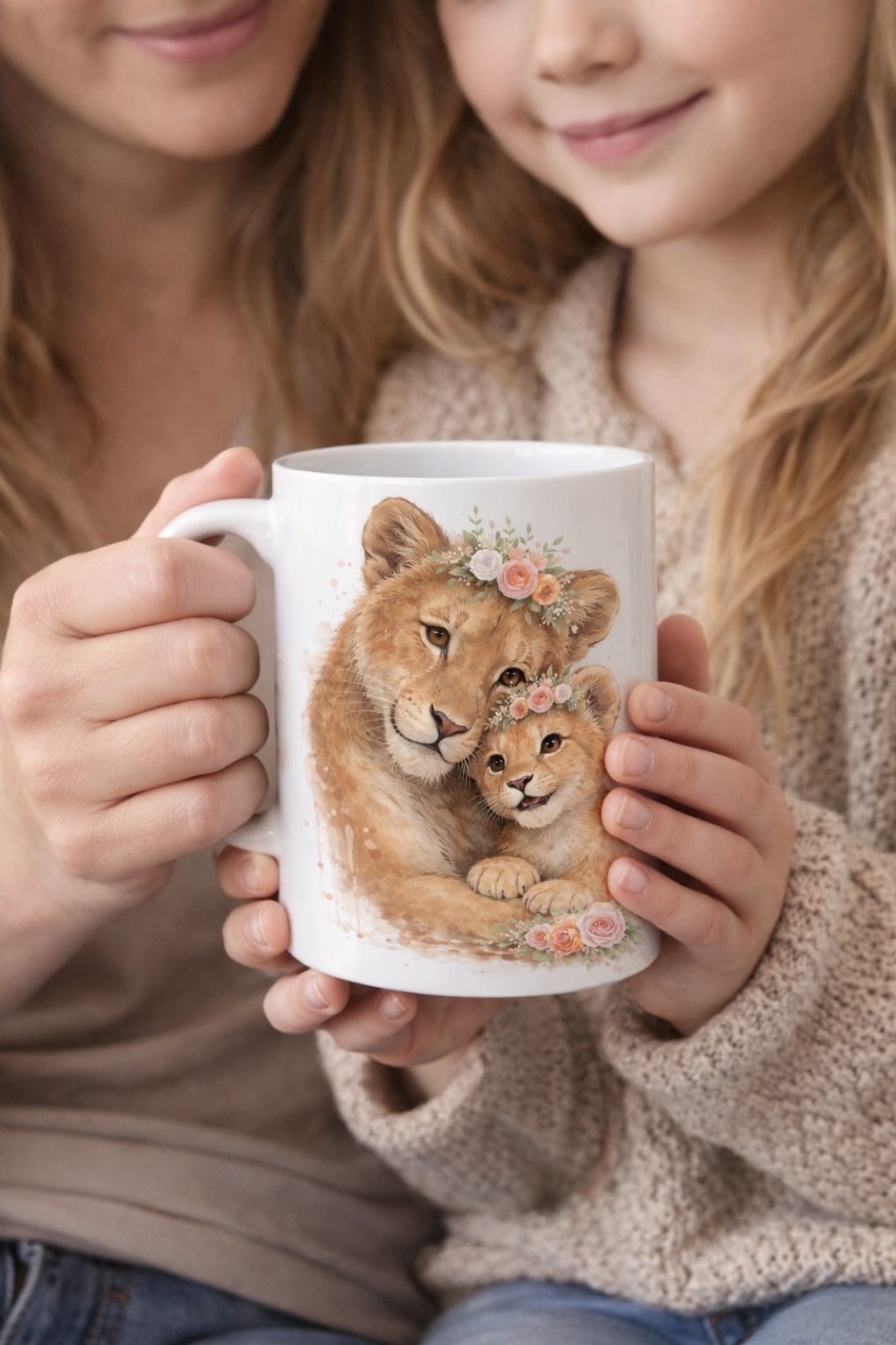 Lion Family Watercolour PNG Bundle – Mother’s Day & Father’s Day Sublimation Design Set (2 PNG Files)