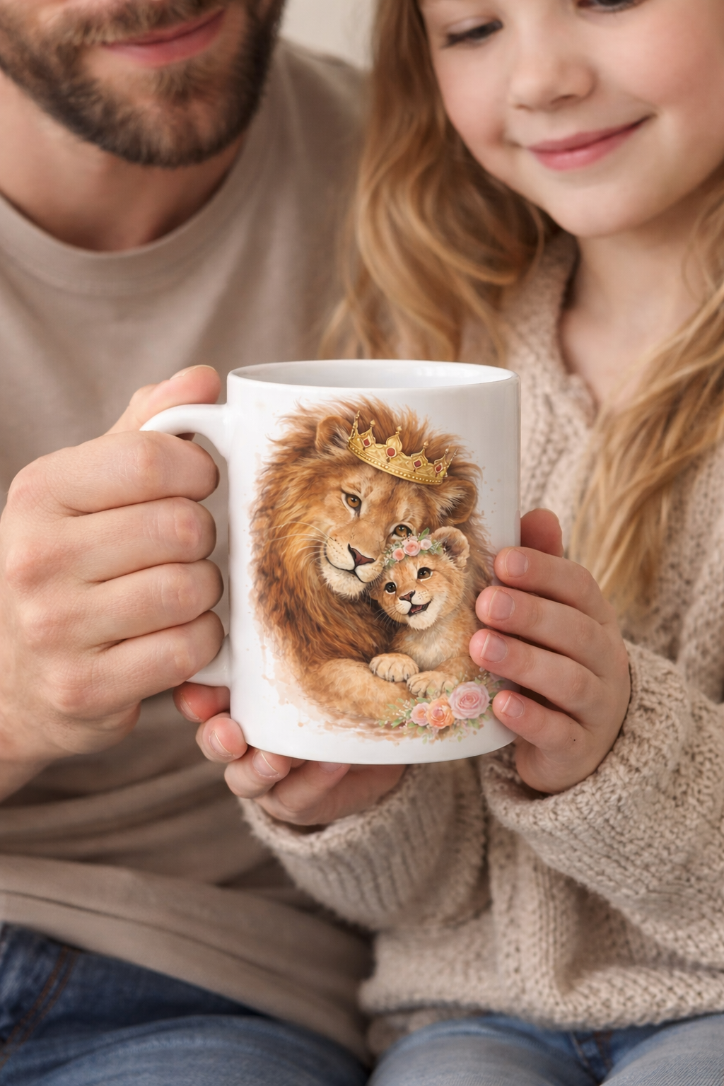 Lion Family Watercolour PNG Bundle – Mother’s Day & Father’s Day Sublimation Design Set (2 PNG Files)