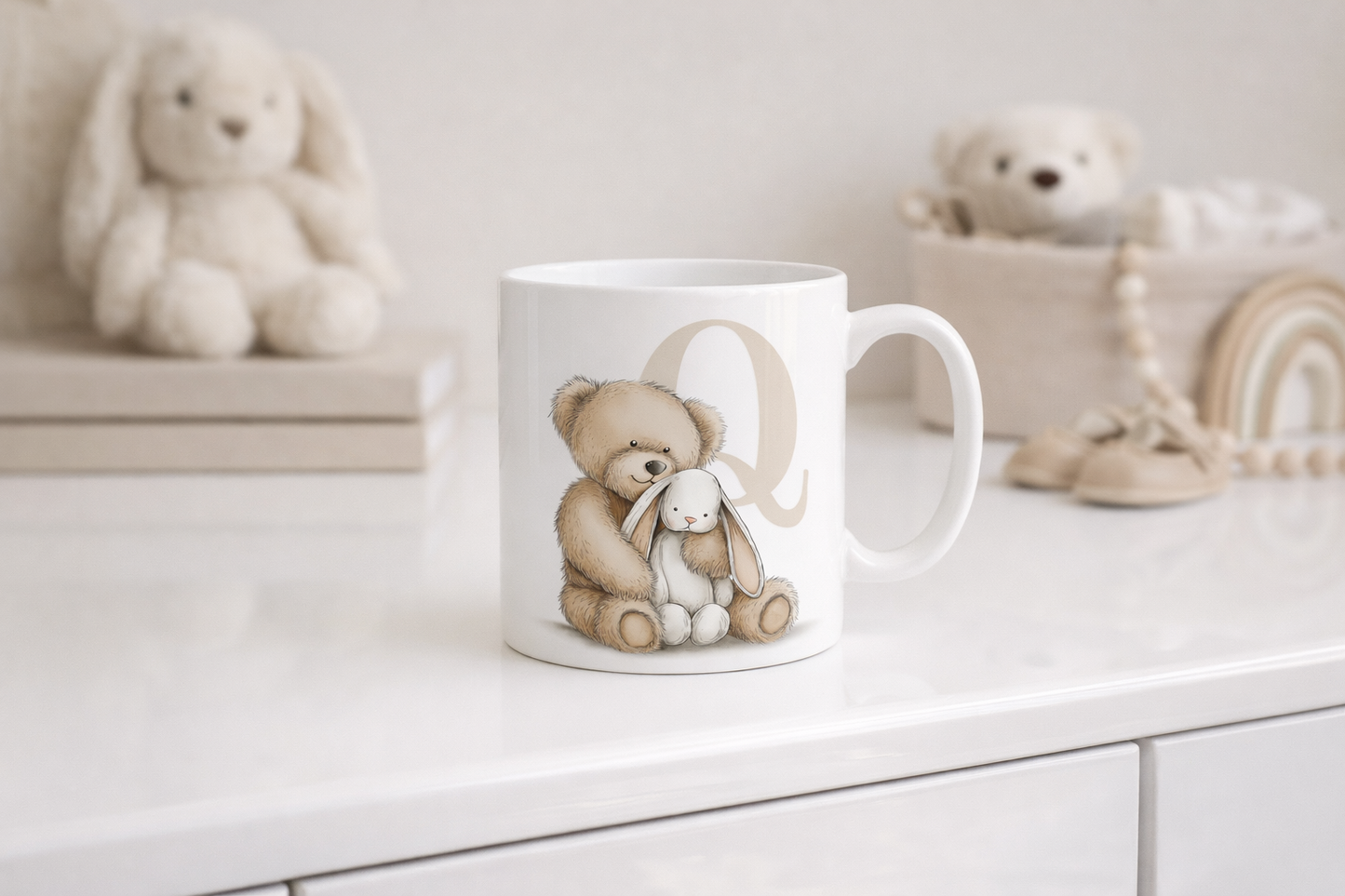 Teddy Alphabet A–Z PNG Bundle – Neutral Nursery Letters | Watercolour Bear & Bunny | Mockups Included | Digital Download