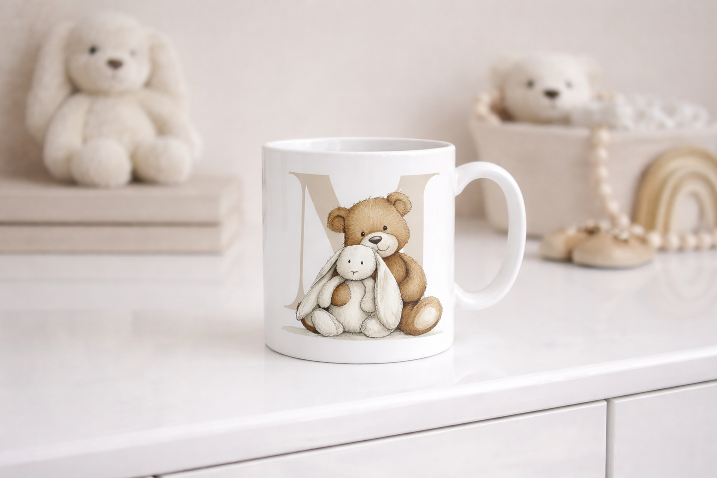 Teddy Alphabet A–Z PNG Bundle – Neutral Nursery Letters | Watercolour Bear & Bunny | Mockups Included | Digital Download