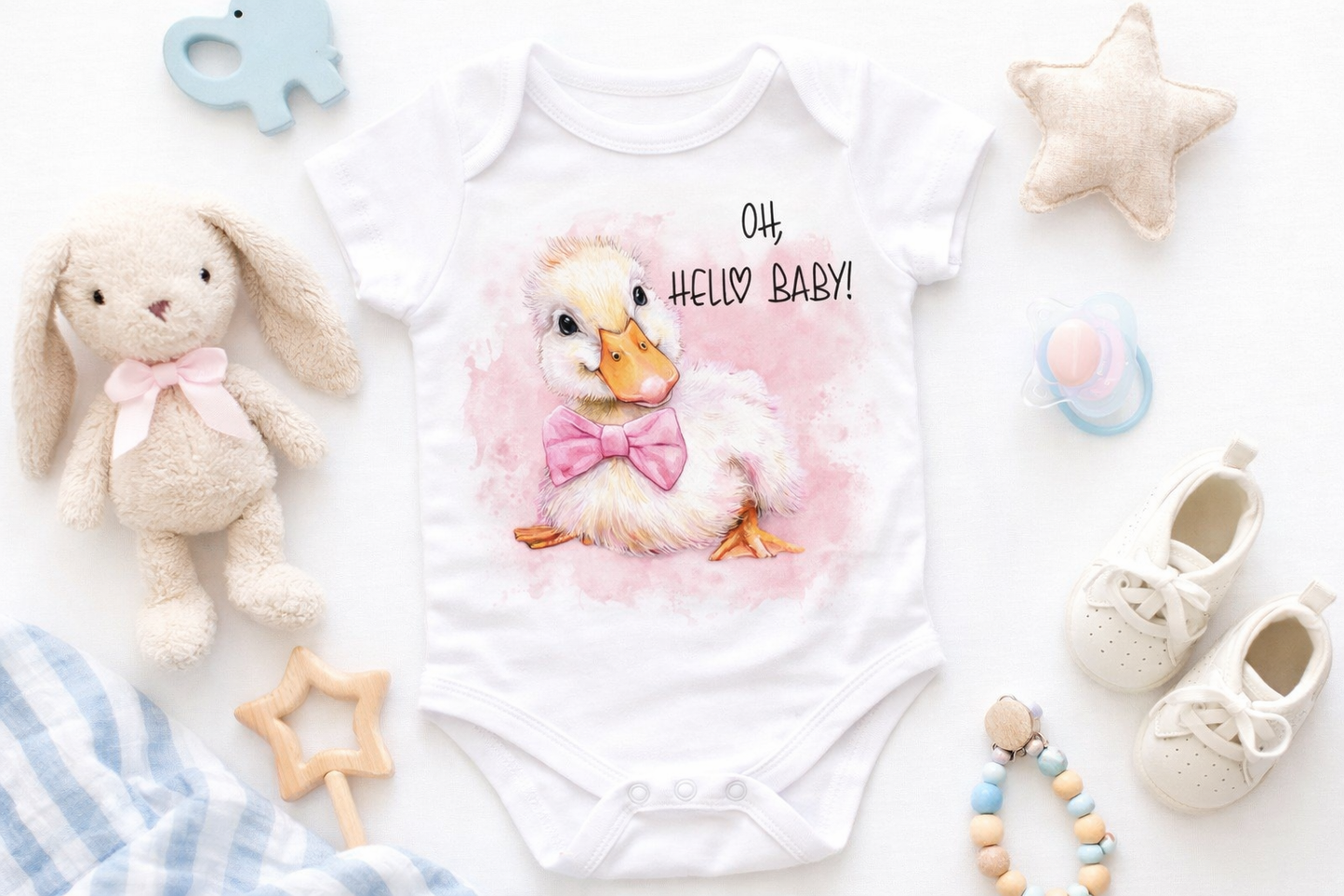 🐥 Oh, Hello Baby! Watercolour Duck PNG Bundle – Blue & Pink Bow Digital Download