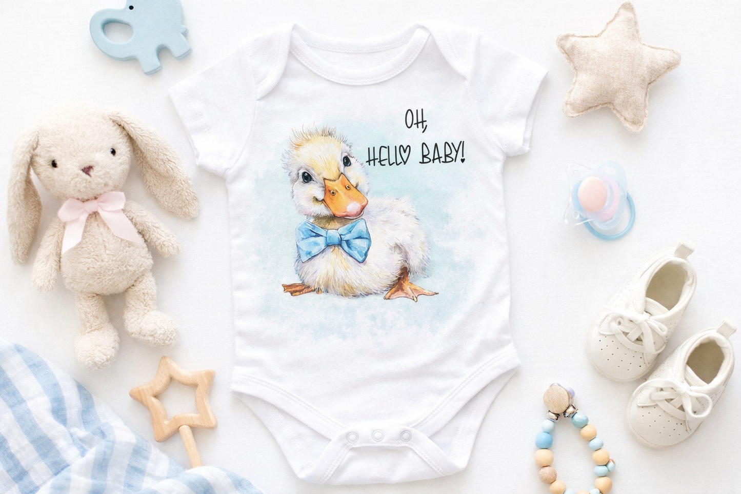 🐥 Oh, Hello Baby! Watercolour Duck PNG Bundle – Blue & Pink Bow Digital Download