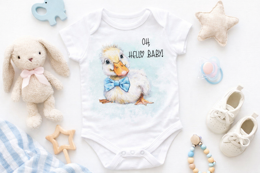 🐥 Oh, Hello Baby! Watercolour Duck PNG Bundle – Blue & Pink Bow Digital Download