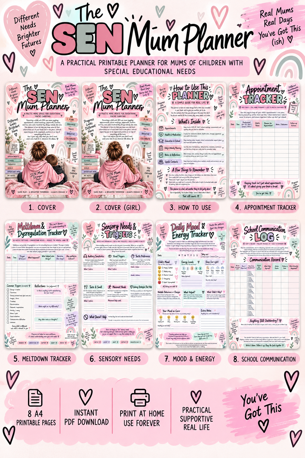 SEN Mum Planner PDF | Printable Special Educational Needs Parent Planner | Appointments, Sensory, Behaviour, School & Wellbeing Tracker