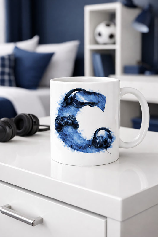 Blue Gamer Alphabet PNG – Watercolour Gaming Letter Clipart – VR Headset, Controller & Headphones – Digital Download