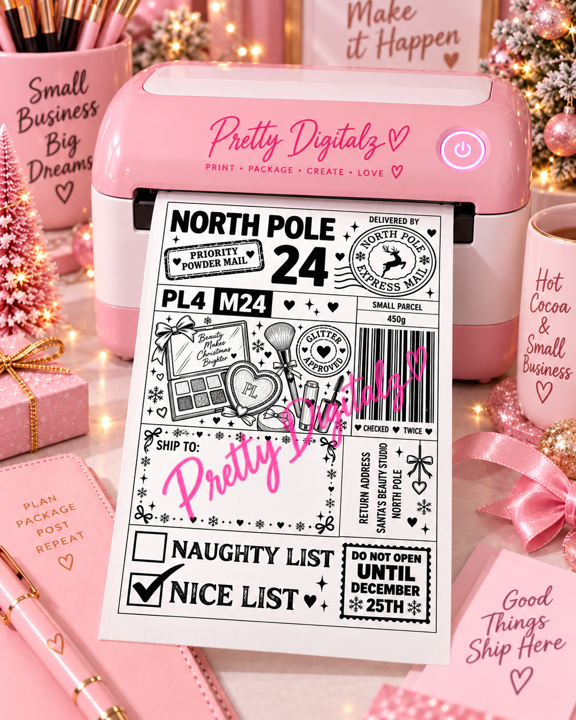 10 Christmas Thermal Postal Label Designs | 5 Gamer + 5 Beauty Inspired | 4x6 Digital Download PNG Bundle