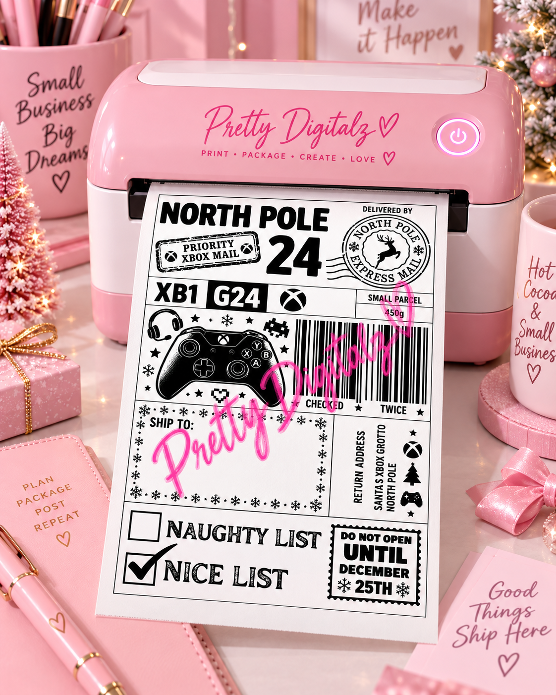 10 Christmas Thermal Postal Label Designs | 5 Gamer + 5 Beauty Inspired | 4x6 Digital Download PNG Bundle