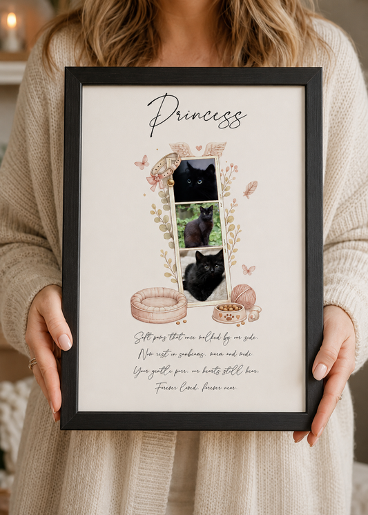 Pet Memorial Print Personalised | Cat Loss Gift | Custom Photo Frame Sympathy Gift | Pet Loss Poem Print | Rainbow Bridge Keepsake