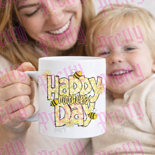 Happy Mothers Day Bee Floral PNG – Cute Bumblebee Daisy Mothers Day Sublimation Design | Mug, Tumbler, Apparel Digital Download