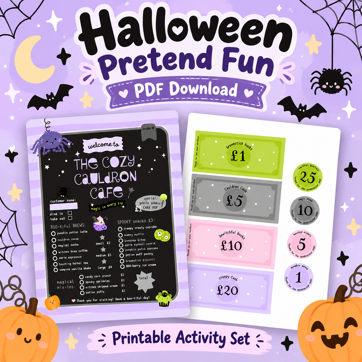 🎃 Halloween Pretend Fun Café Printable Set | PDF Digital Download