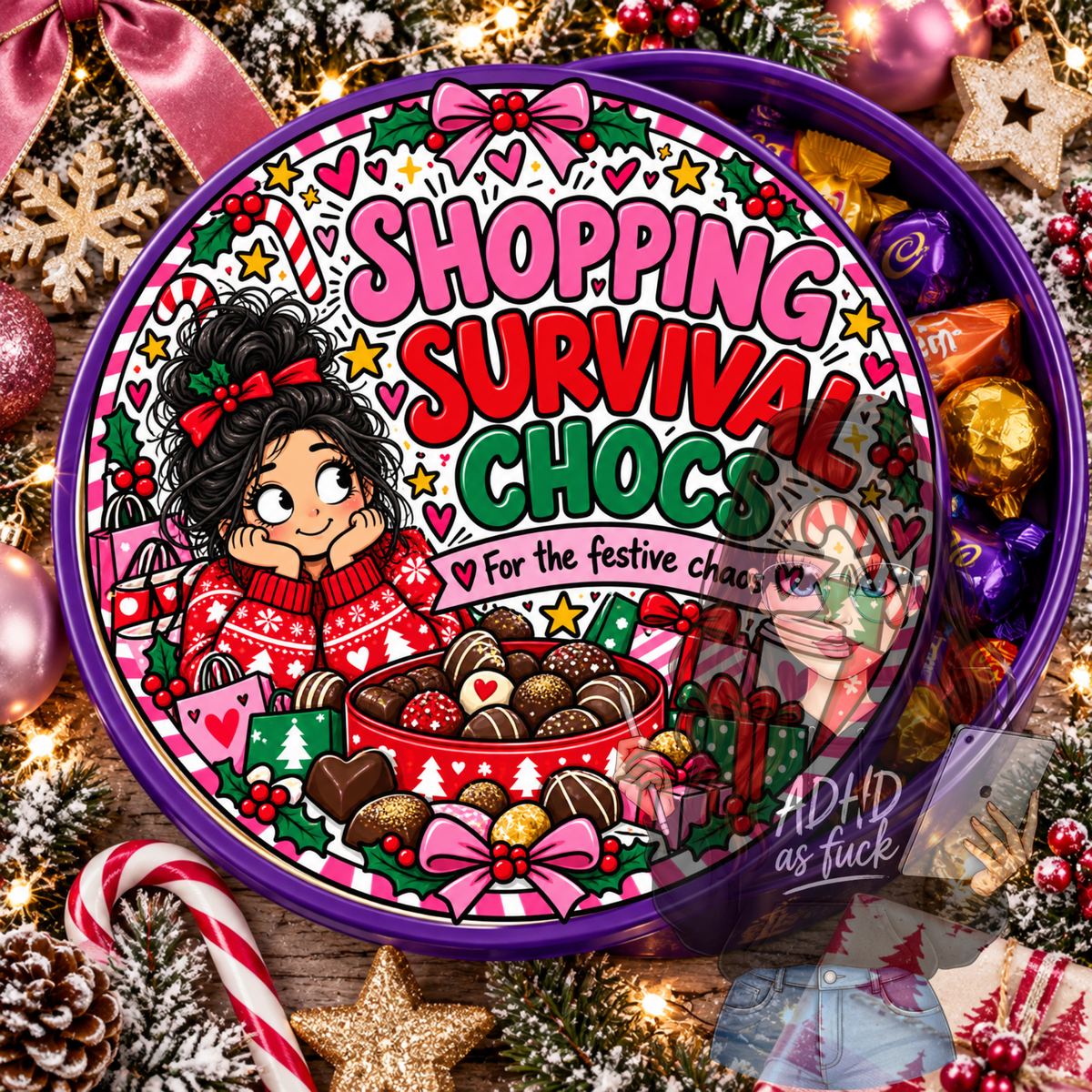 Chaotic Mum Christmas Chocolate Tub Stickers PNG Bundle | 9 Festive Mum Designs | Digital Download
