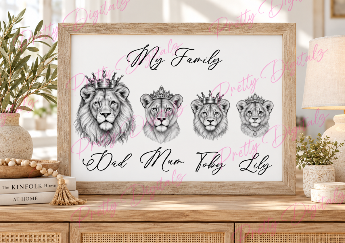Lion Family Clipart PNG Bundle | Royal Family Lion Heads | Dad Mum Son Daughter Sublimation PNG | Family Portrait Digital Download