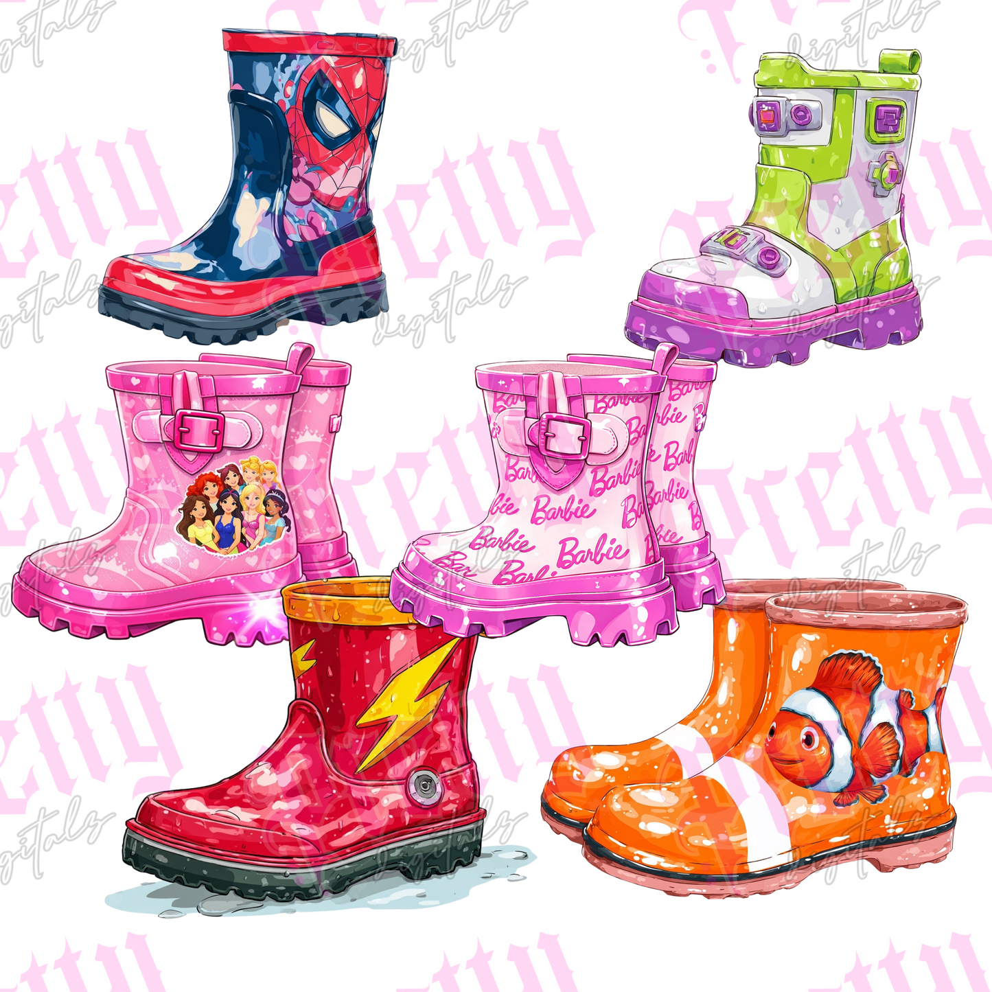 Set of 6 Kids Wellies Clipart | Cute Children’s Boot PNG Bundle | Boys & Girls Rain Boot Illustrations | High-Res PNG for Crafts, Sublimation & Personalised Gifts