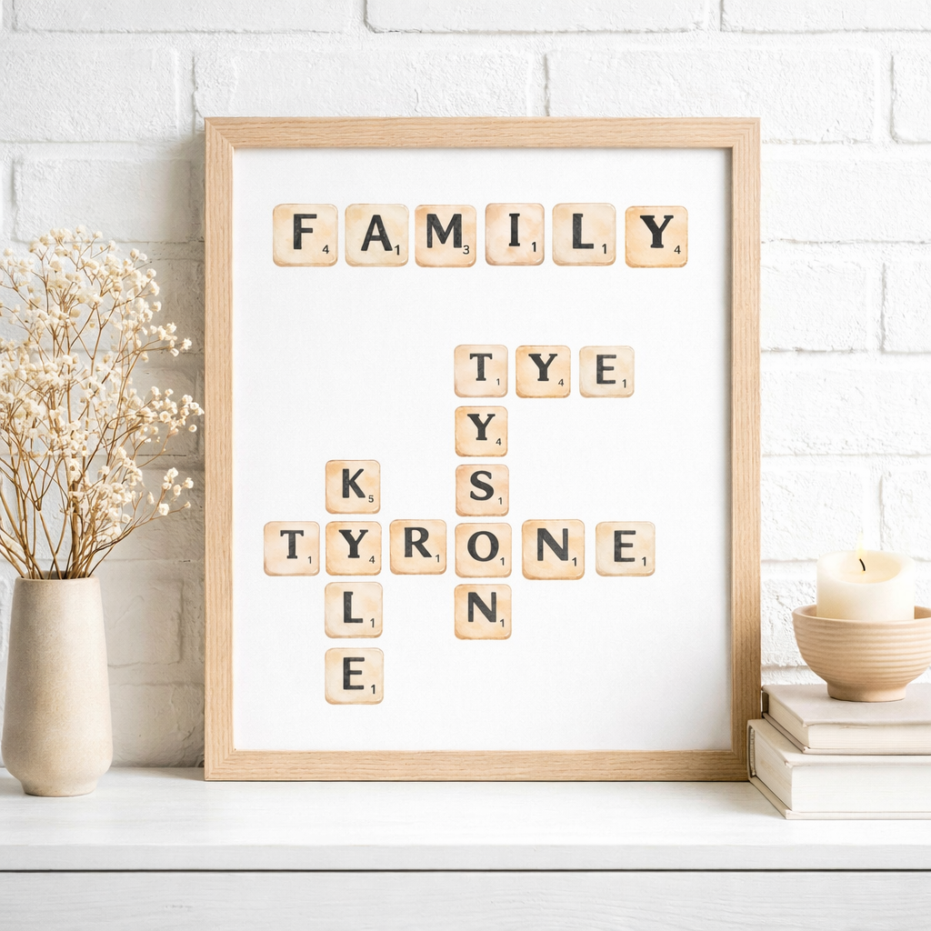 Watercolour Scrabble Tiles PNG Alphabet Set – Vintage Letter Tiles Clipart – Family Name Builder – Transparent Background Digital Download