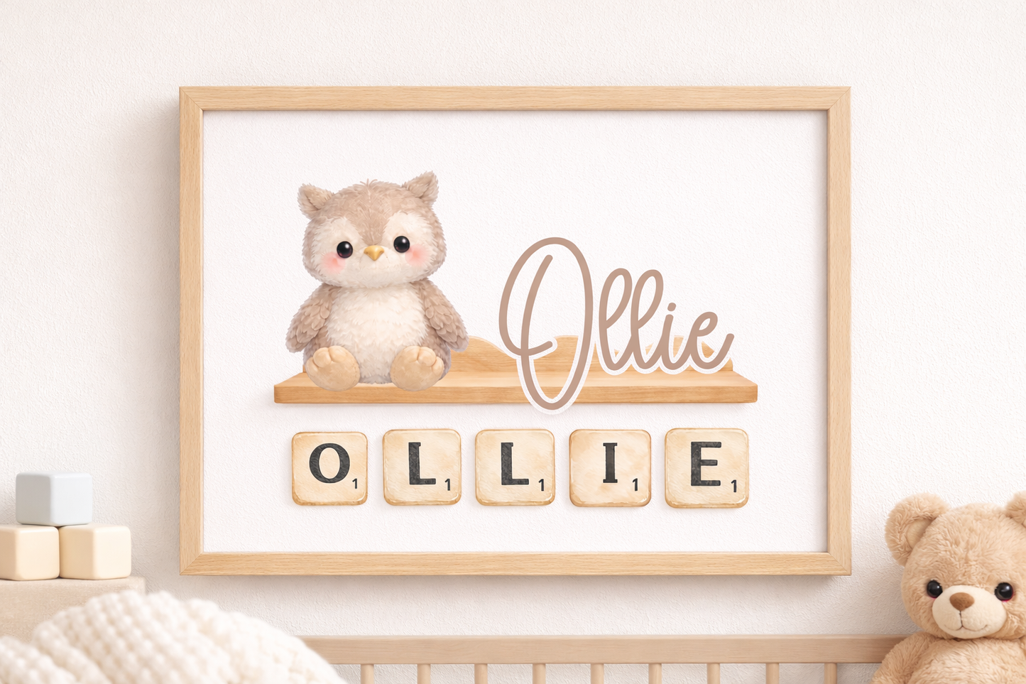 Nursery Plush Watercolour Clipart Bundle • 12 Baby Animals + 3 Wooden Shelves • Cute Teddy Illustrations for Wall Art, Scrabble Tile Frames, Nursery Prints & Kids Room Decor • PNG Kit