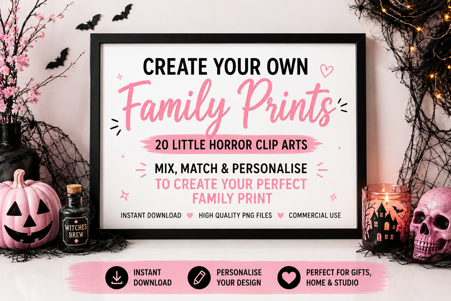 21 Little Horror Clipart PNG Bundle | Cute Halloween Family Character Clipart | Digital Download for Personalised Family Prints