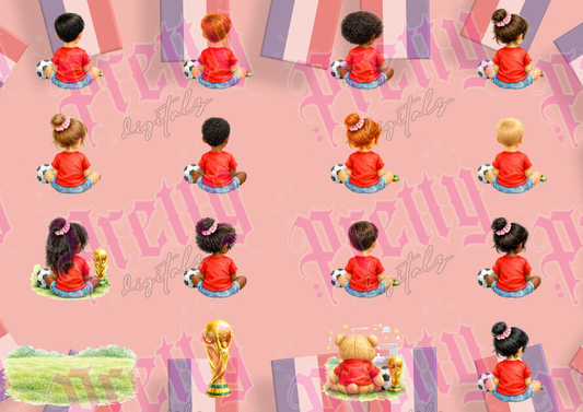 World Cup Kids Football Watercolour Clipart Bundle ⚽ Back View Children Soccer PNG Pack • Trophy & Grass Scene • Sublimation & Craft Digital Download