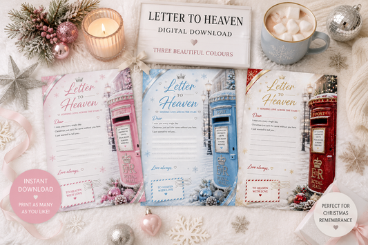 Christmas Letter to Heaven Printable | Digital Download | Remembrance Letter | Christmas Memorial Keepsake | Instant A4 PDF | 3 Colour Options