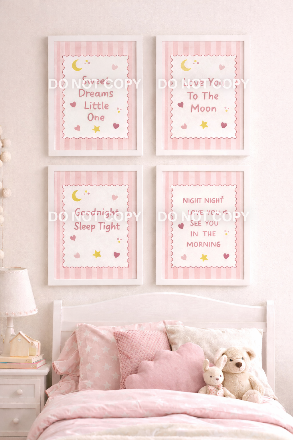 Pink Nursery Wall Art Set of 4 | Sweet Dreams Little One | Love You To The Moon | Goodnight Sleep Tight | Baby Girl Bedroom Prints | Nursery Quote Decor | Digital Download