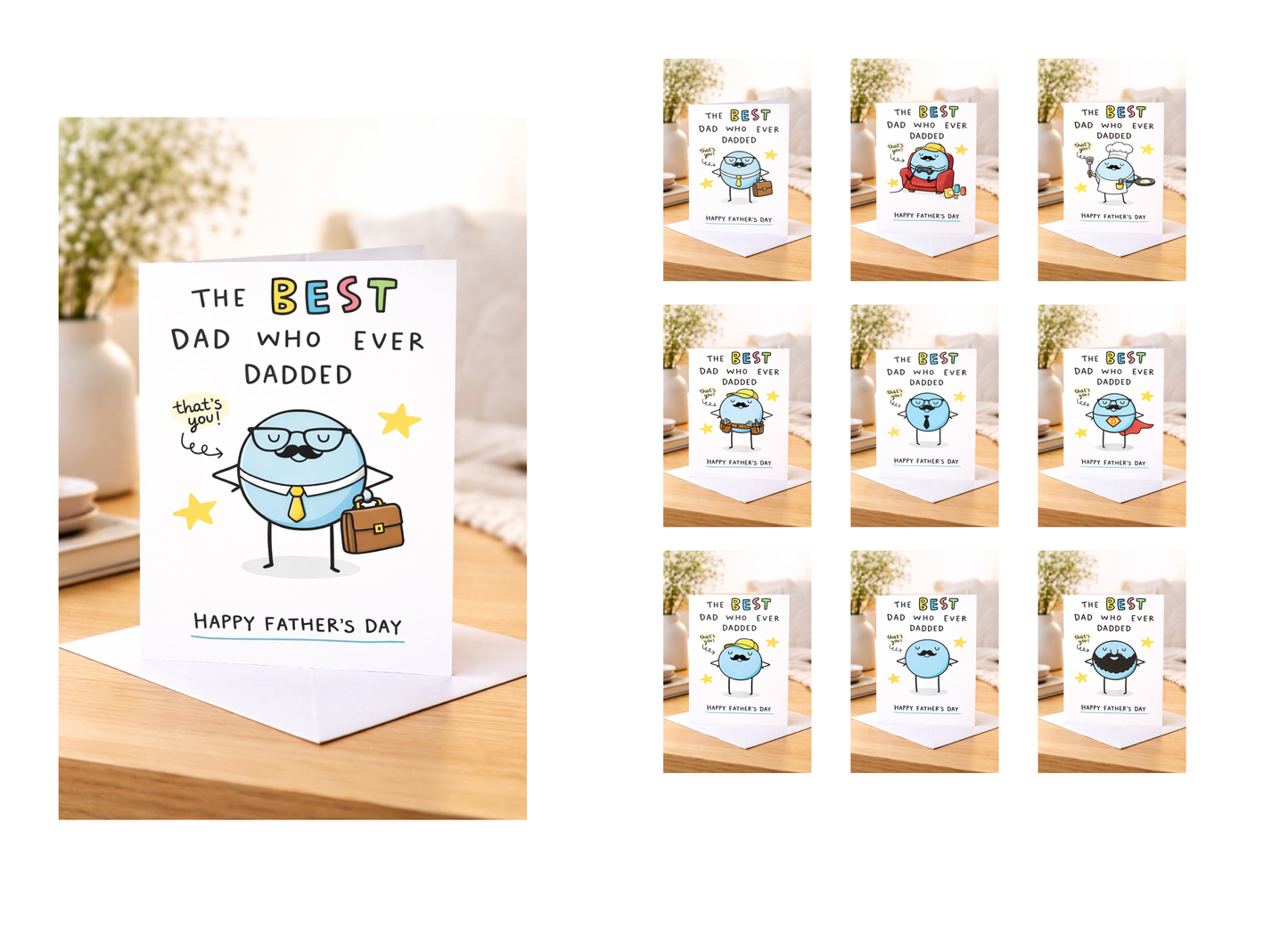 Funny Father’s Day Card Bundle | Printable Dad Cards | Cute Dad Cartoon Cards | Instant Digital Download | Father’s Day Printable Card Set | Dad Gift | Mockups Included