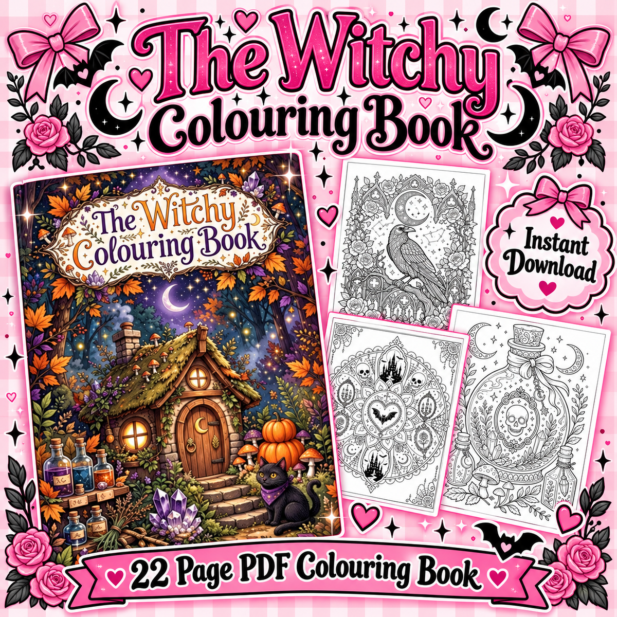 The Witchy Colouring Book | 22 Page Printable PDF | Gothic Witch Colouring Pages | Instant Digital Download
