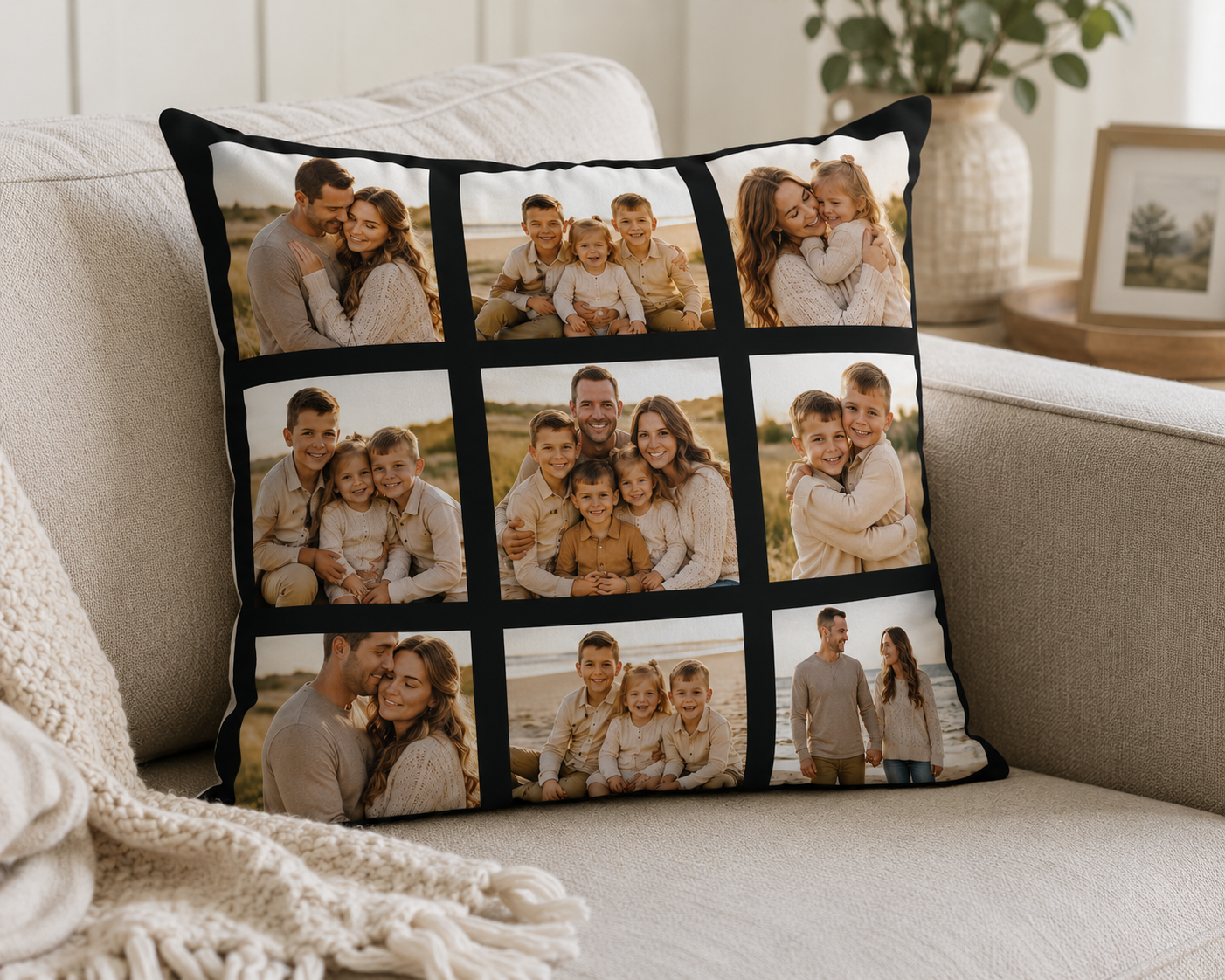 Personalised 9 Photo Cushion | 40x40cm Custom Photo Collage Cushion Cover| Permanent Print Memory Gift | Family, Pets, Baby, Wedding
