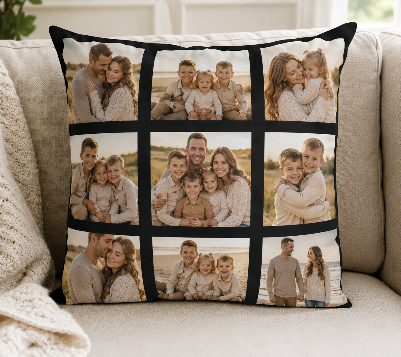 Personalised 9 Photo Cushion | 40x40cm Custom Photo Collage Cushion Cover| Permanent Print Memory Gift | Family, Pets, Baby, Wedding
