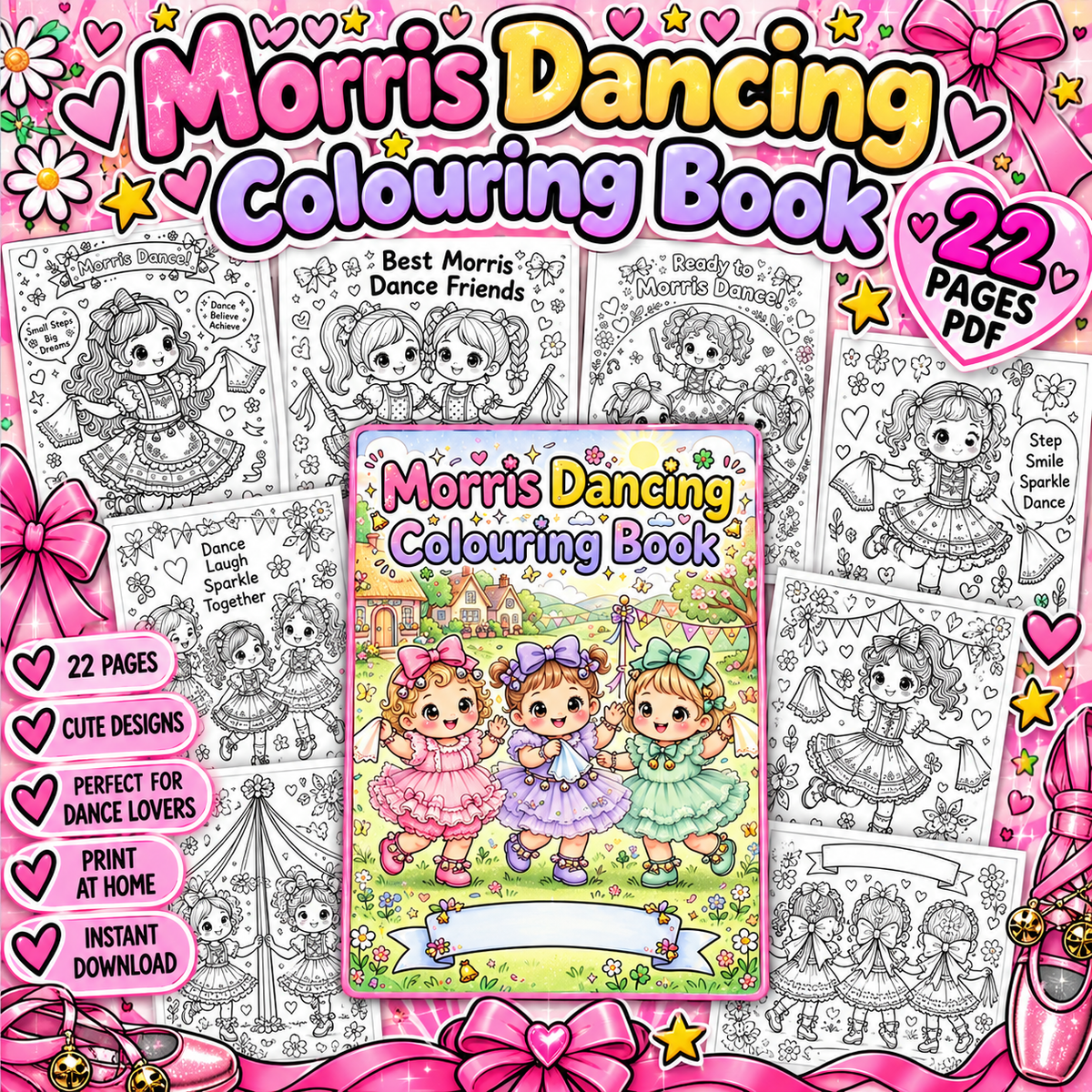 Morris Dancing Colouring Book | 22 Page Printable PDF | Cute Dance Activity Book for Kids