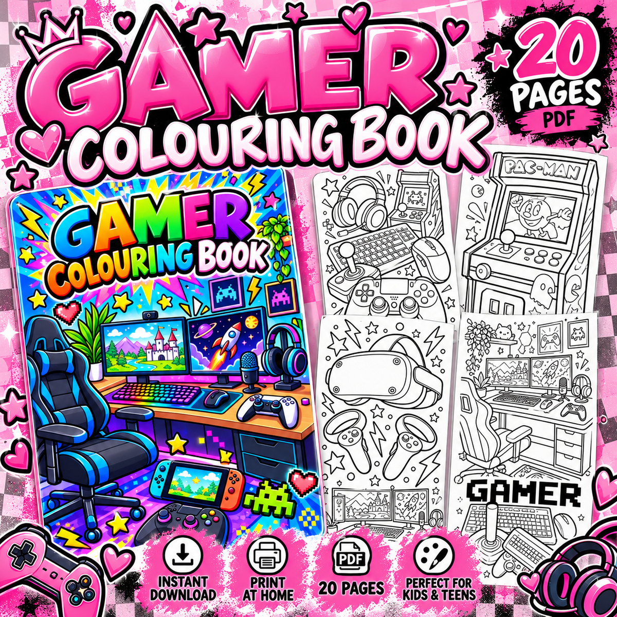 🎮 Gamer Colouring Book | 20 A4 Printable Pages | Instant PDF Digital Download