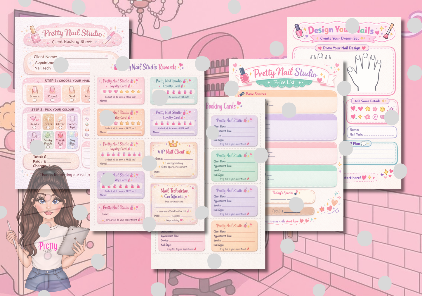 Kids Nail Salon Printable Bundle | Pretend Play Notepad Kit | Role Play Activity Sheets | Nail Bar Play Pack | Instant Download