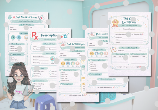Kids Vet Clinic Printable Bundle | Pretend Play Vet Kit | Pet Care Role Play Pack | Veterinary Activity Sheets | Instant Download