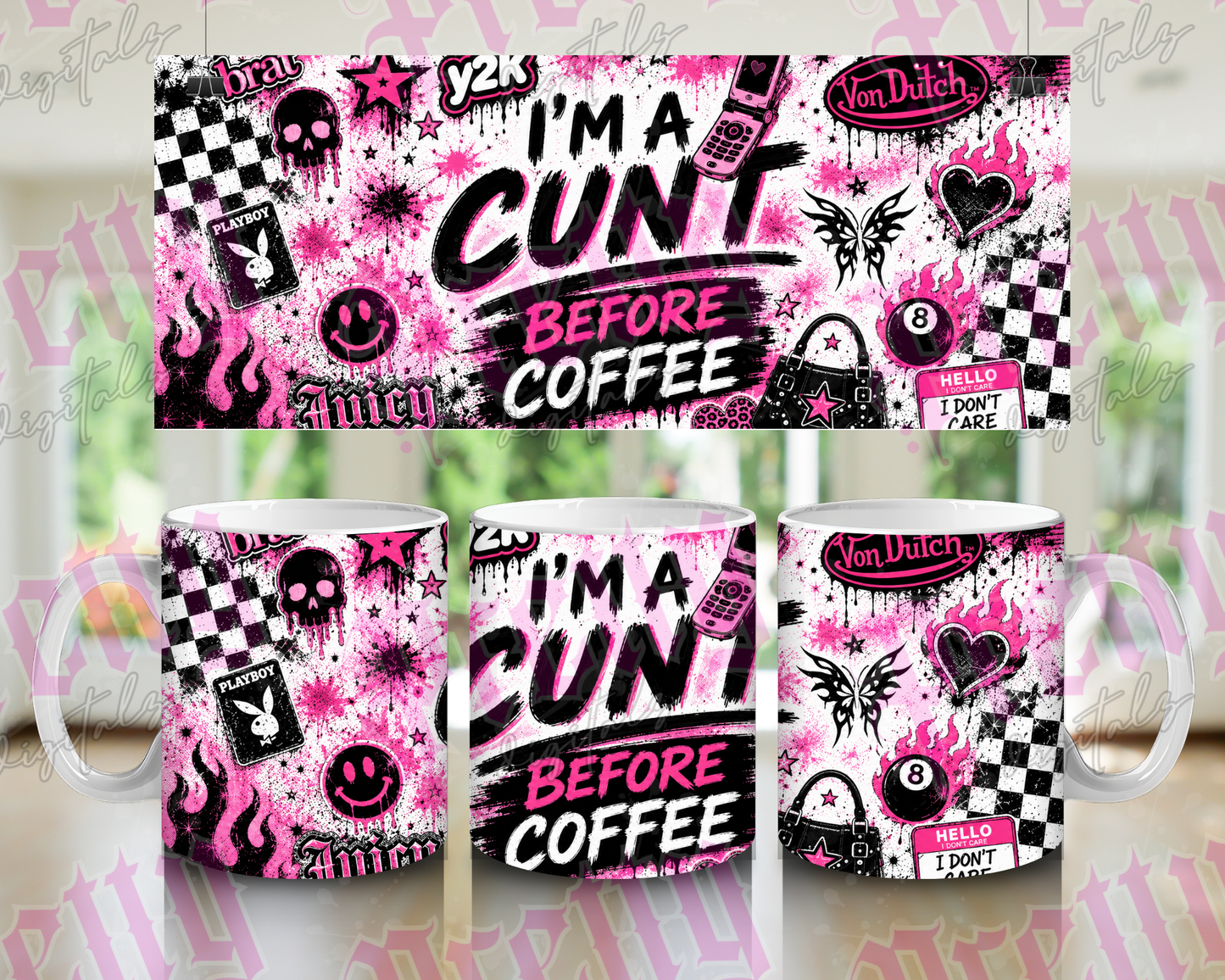 Y2K Sweary Mug Wrap Bundle | Set of 4 “I’m a Cunt Before Coffee” PNG Designs | 11oz Sublimation Mug Wrap Digital Download