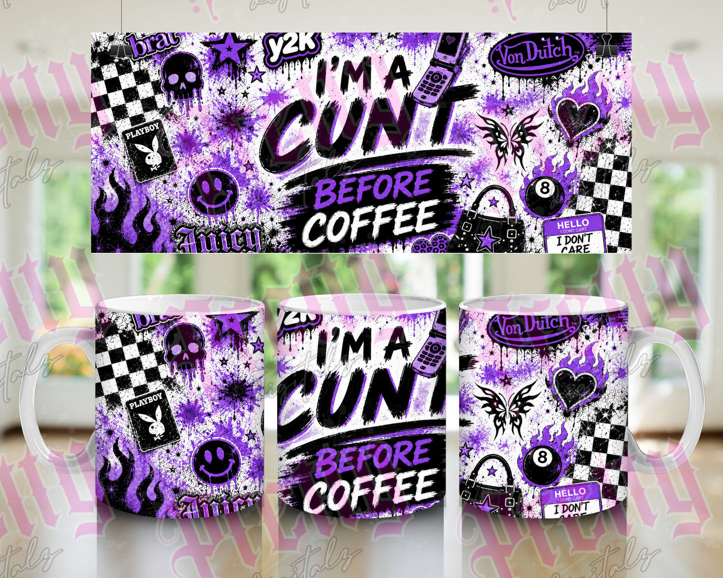 Y2K Sweary Mug Wrap Bundle | Set of 4 “I’m a Cunt Before Coffee” PNG Designs | 11oz Sublimation Mug Wrap Digital Download