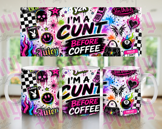 Y2K Sweary Mug Wrap Bundle | Set of 4 “I’m a Cunt Before Coffee” PNG Designs | 11oz Sublimation Mug Wrap Digital Download