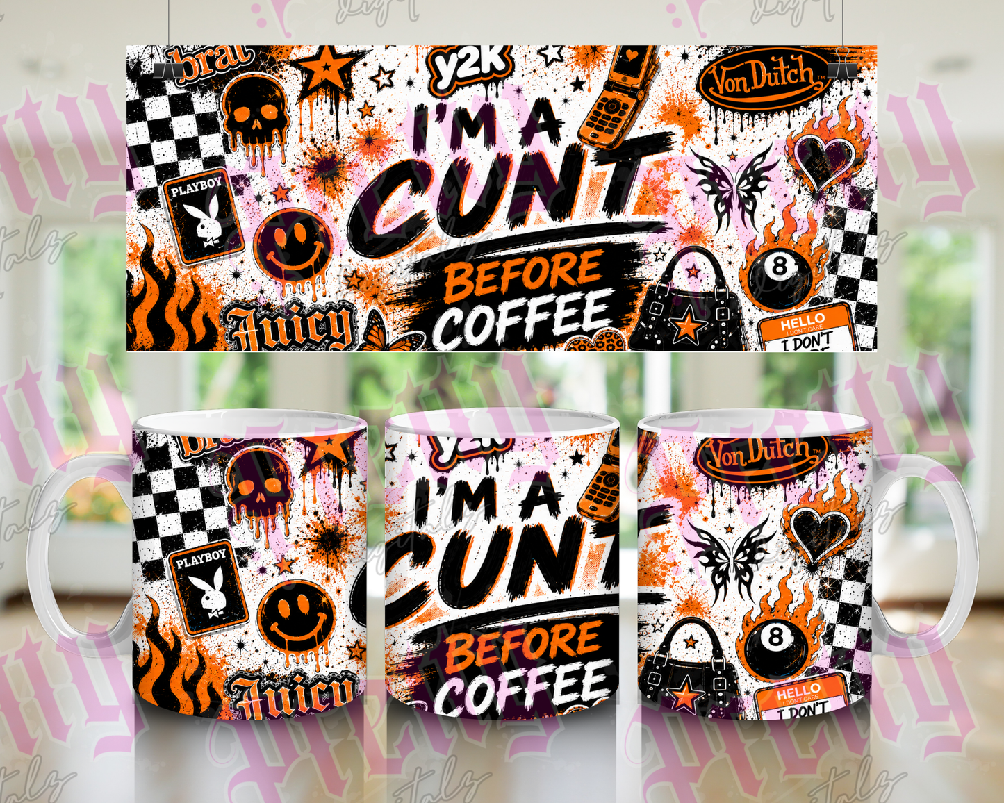 Y2K Sweary Mug Wrap Bundle | Set of 4 “I’m a Cunt Before Coffee” PNG Designs | 11oz Sublimation Mug Wrap Digital Download