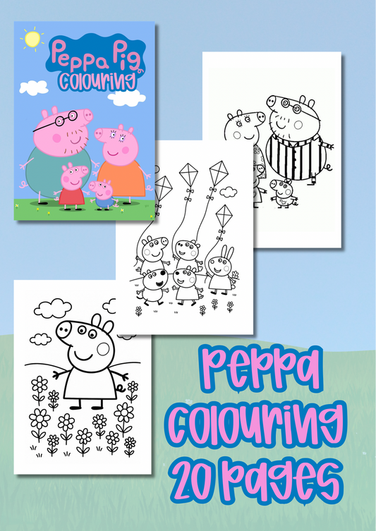 Peppa Pig inspired 20 page printable colouring book preview